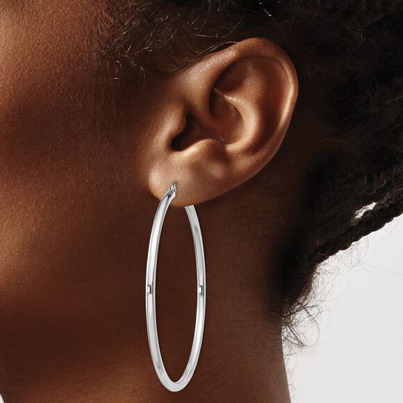 2.5mm, Sterling Silver, Classic Round Hoop Earrings - 55mm (2 1/8 In.) - Picture 3 of 5